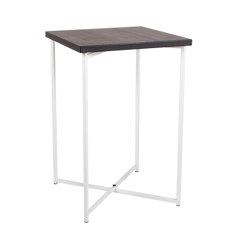 Mesa cóctel alta cruzada blanca encimera negra 65 x 65 cm 100 cm
