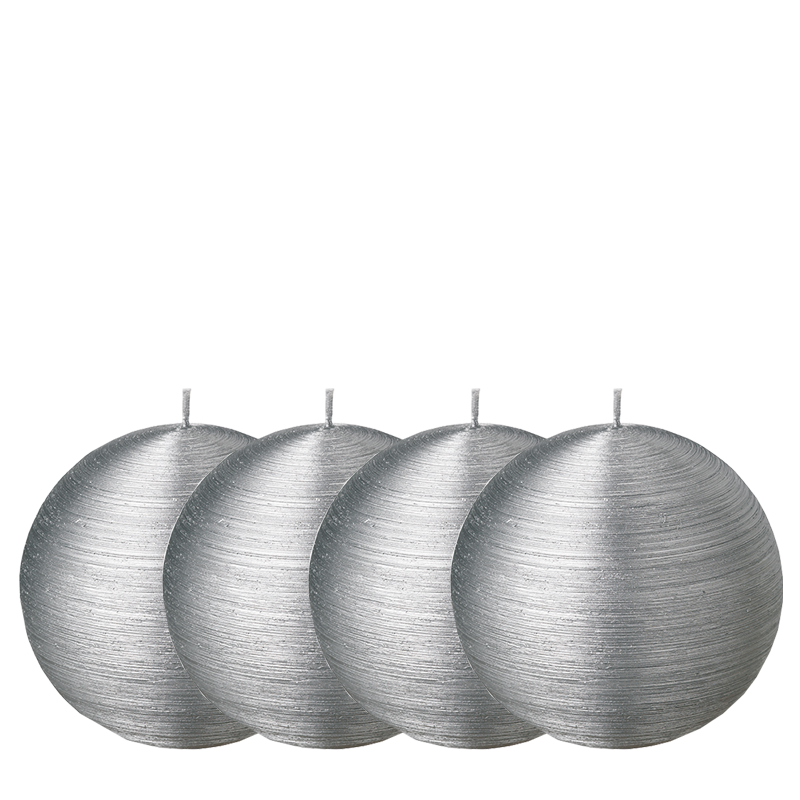 Lote de 4 velas bola pincelada plata Ø 10 cm