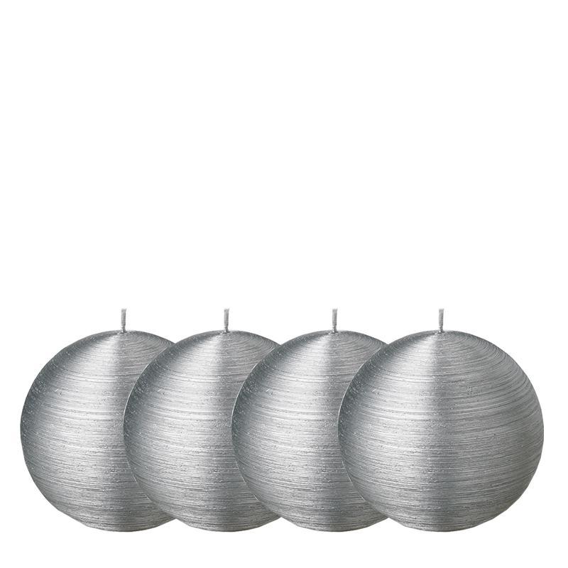 Lote de 4 velas bola pincelada plata Ø 8 cm