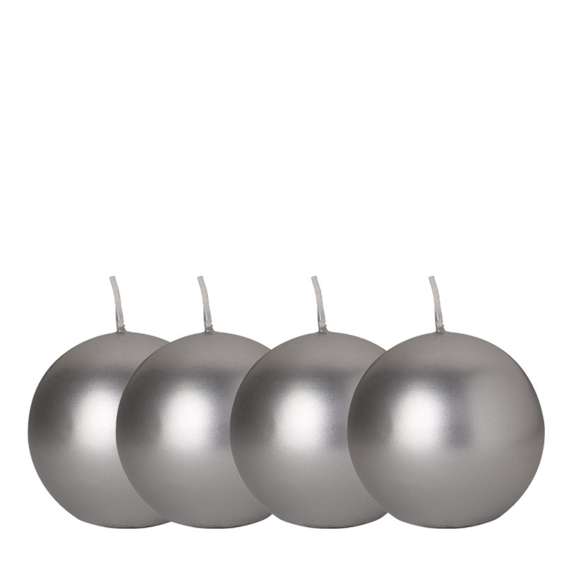 Lote de 4 velas bola plateada Ø 8 cm