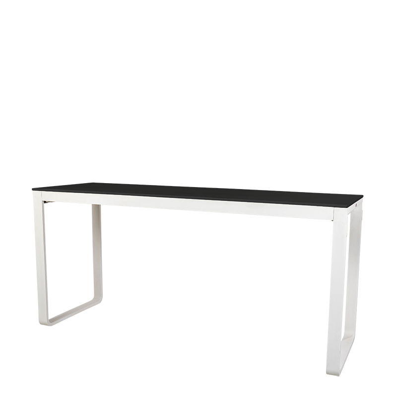 Mesa alta blanca con sobre negro  80 x 230 cm Alt. 110 cm