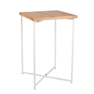 Mesa cóctel alta cruzada blanca encimera madera 65 x 65 cm 100 cm