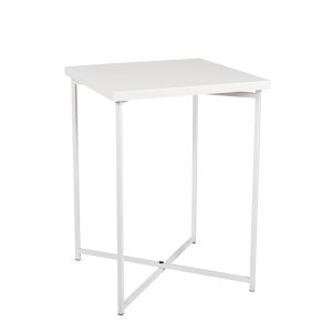 Mesa cóctel alta cruzada blanca encimera blanca 65 x 65 cm 90 cm