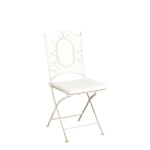 Silla Chantilly vintage blanca de hierro forjado con cojín crudo