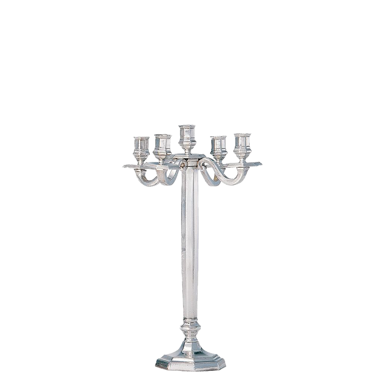 Candelabro 5 brazos plata alto octogonal Alt. 51 cm.