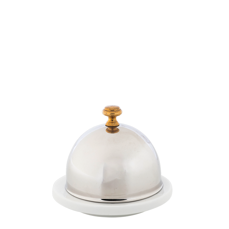 Mantequillera de porcelana con campana inox. Ø 9 cm H 8 cm