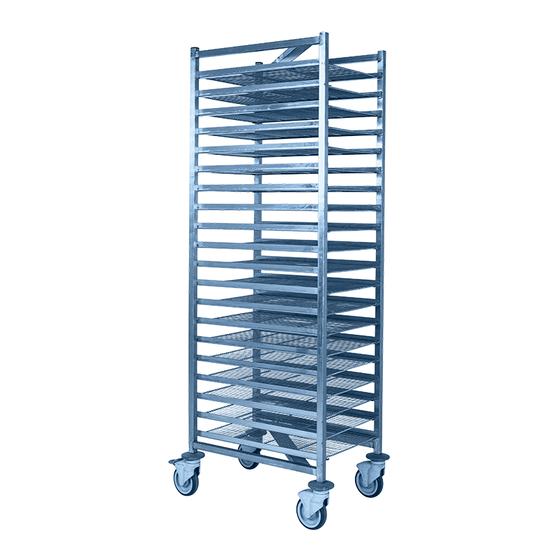 Carro portabandejas Z servido con 20 rejillas