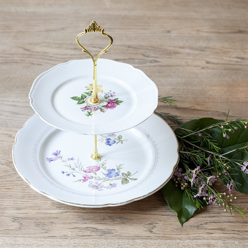 Bandeja Vintage 2 pisos con flores
