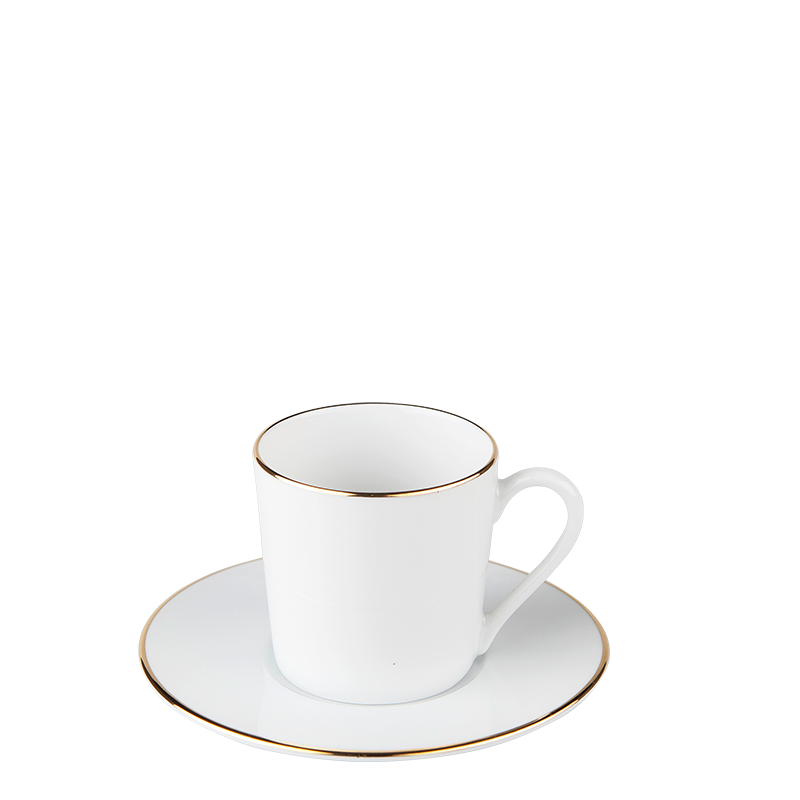 Taza y plato de cafe Plano Ribete Oro 12 cl