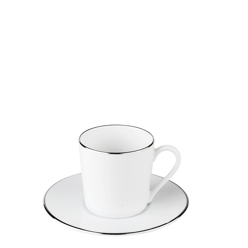 Taza y plato de cafe Plano Ribete Plata 12 cl