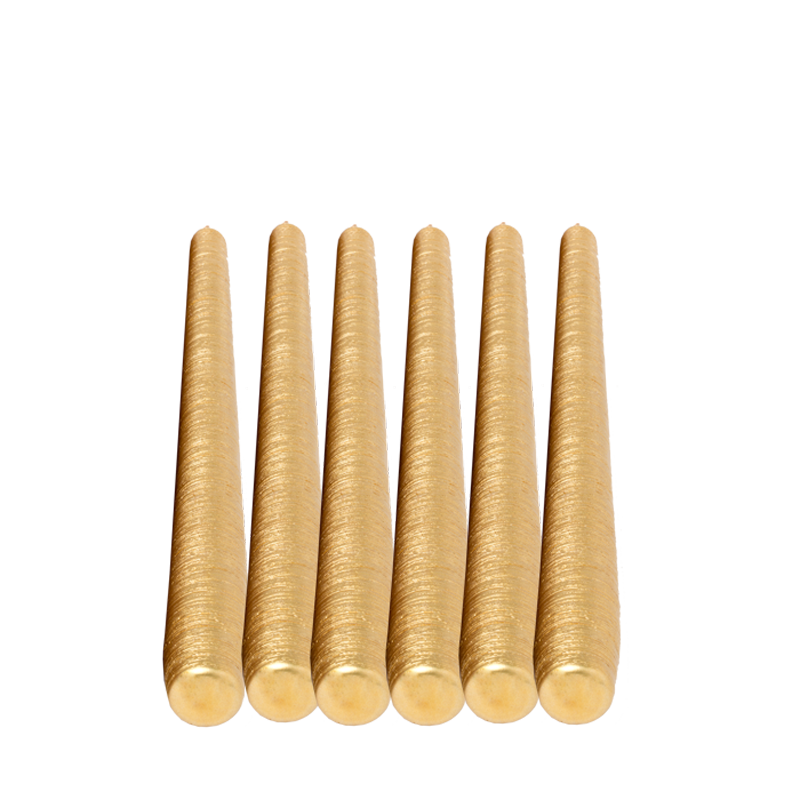 Lote de 6 velas pinceladas oro Alt. 25 cm.