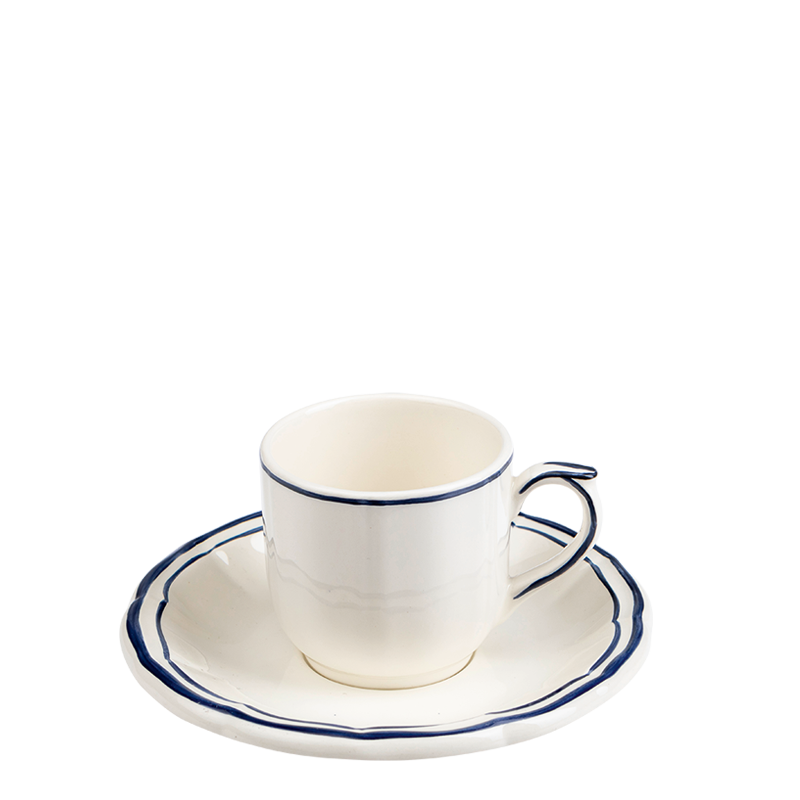 Taza y plato de café Gien azul 8,5 cl