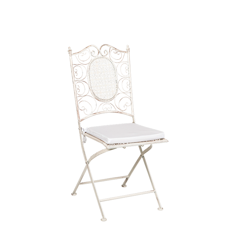 Silla de hierro forjado Chantilly blanca con cojin