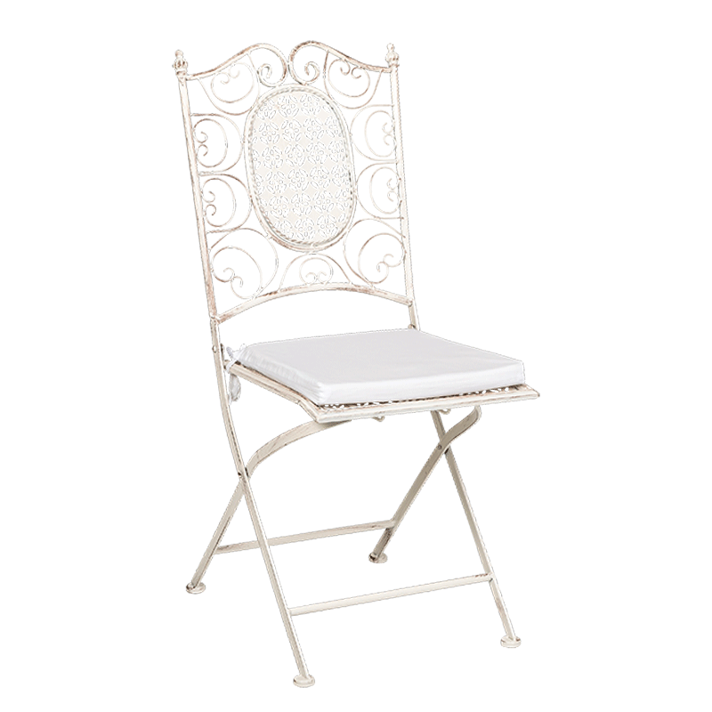Silla de hierro forjado Chantilly blanca con cojin