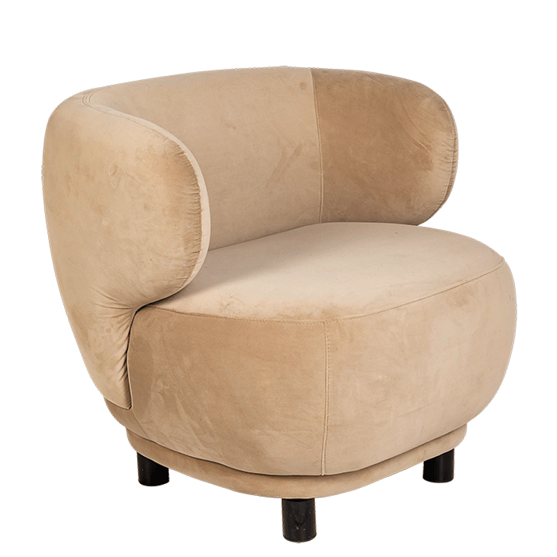 Sillón Elton de terciopelo topo con extensión  78x90 cm Alt 80cm