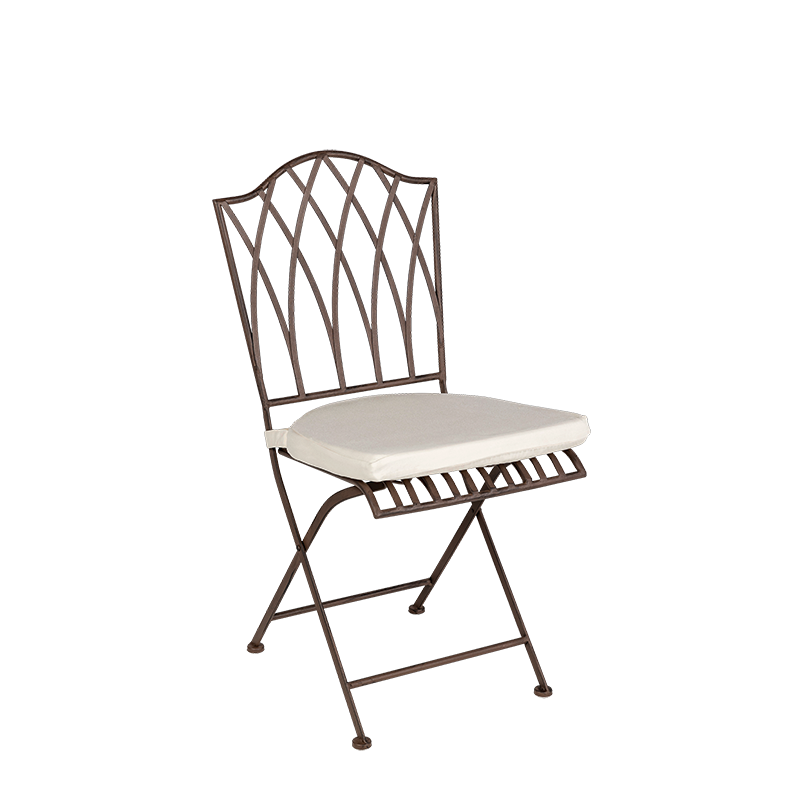 Silla Florencia de hierro forjada con cojín crema