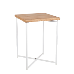 Mesa c&oacute;ctel alta cruzada blanca encimera madera 65 x 65 cm 90 cm